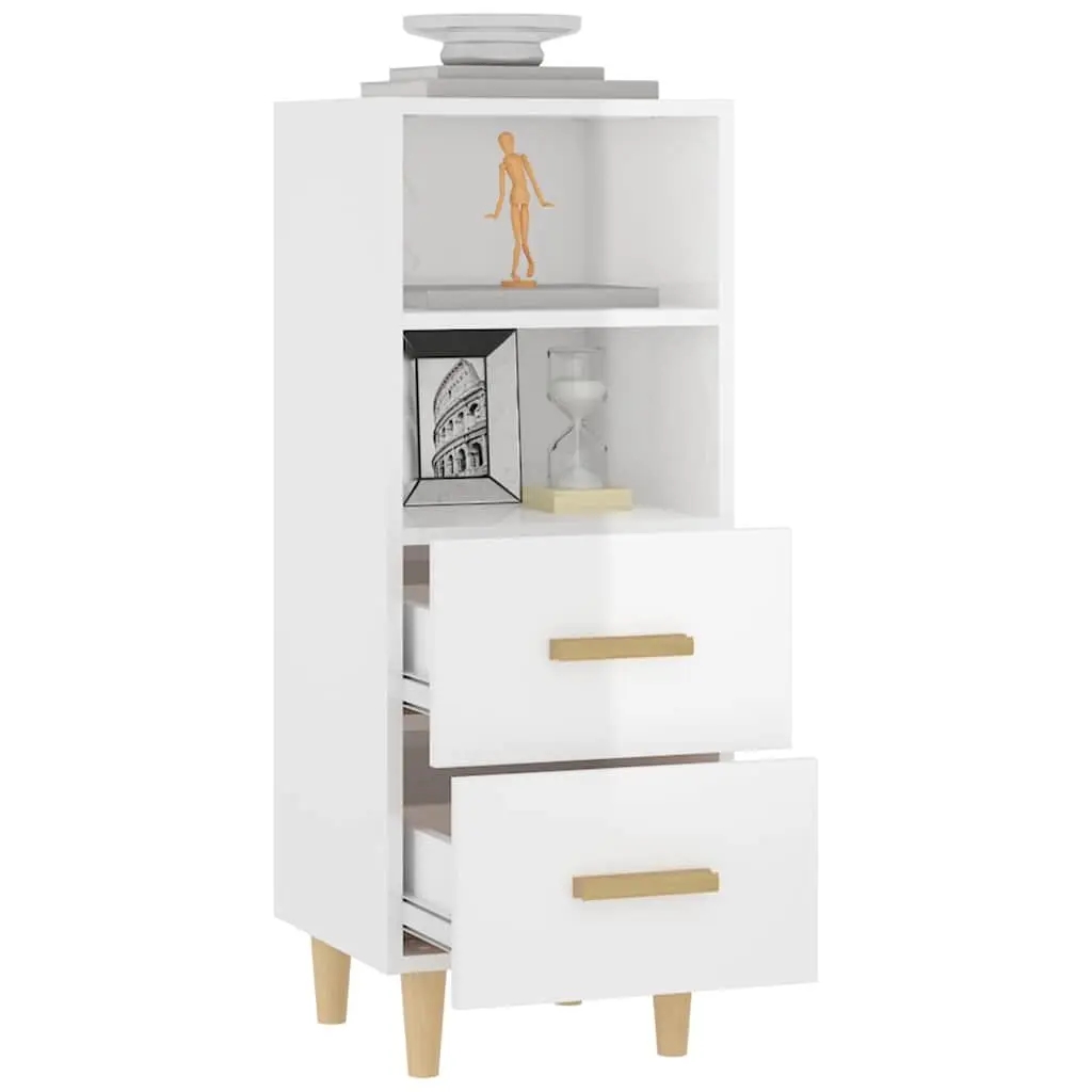Sideboard High Gloss White Storage Cabinet 2 Drawers 2 Shelves Engineered Wood