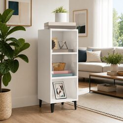 White Sideboard Cabinet 34.5x32.5x90cm High Gloss Storage Buffet 3 Compartments