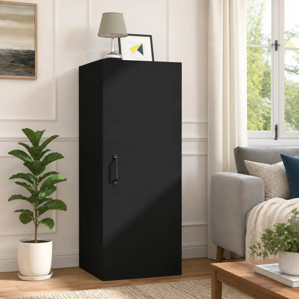Hanging Wall Cabinet Black 34.5x34x90cm Wall Mounted Storage Cupboard Shelf