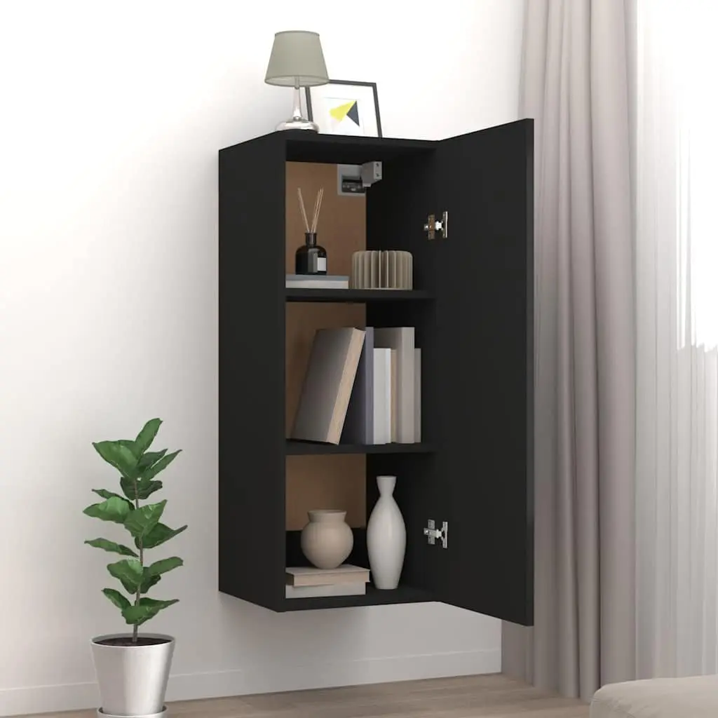 Hanging Wall Cabinet Black 34.5x34x90cm Wall Mounted Storage Cupboard Shelf