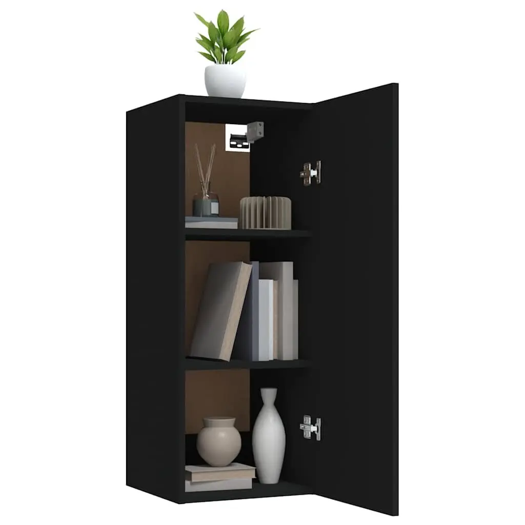 Hanging Wall Cabinet Black 34.5x34x90cm Wall Mounted Storage Cupboard Shelf
