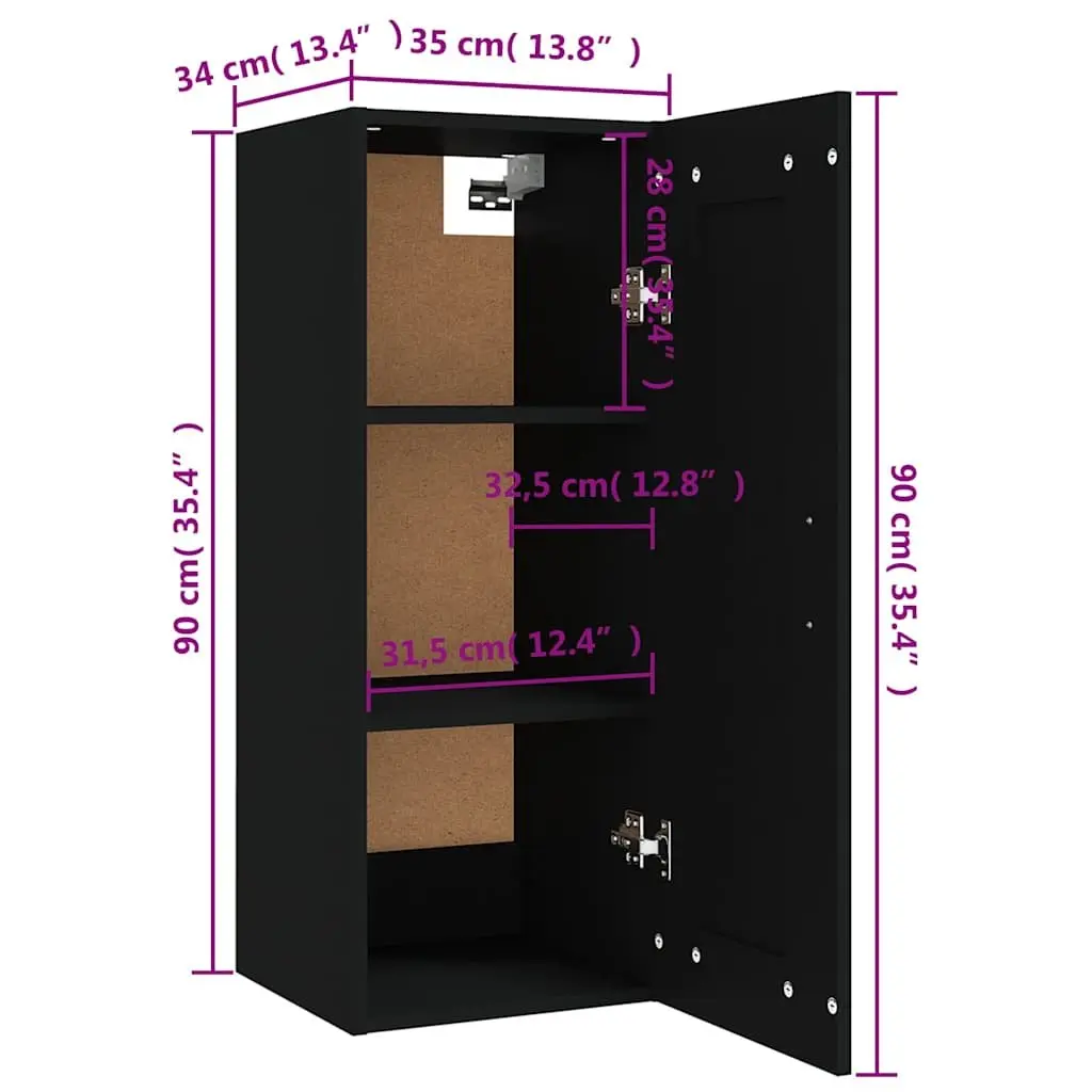 Wall-Mounted Cabinet Engineered Wood Organiser Black 35x34x90cm