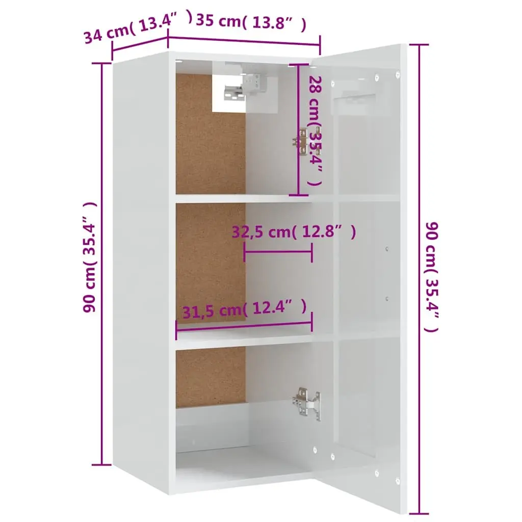 Hanging Storage Cabinet Wall-Mounted 35x34x90cm White Engineered Wood Door