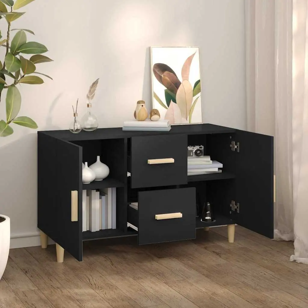 Sideboard Black Storage Cabinet 100x36x60 cm with Doors and Drawers