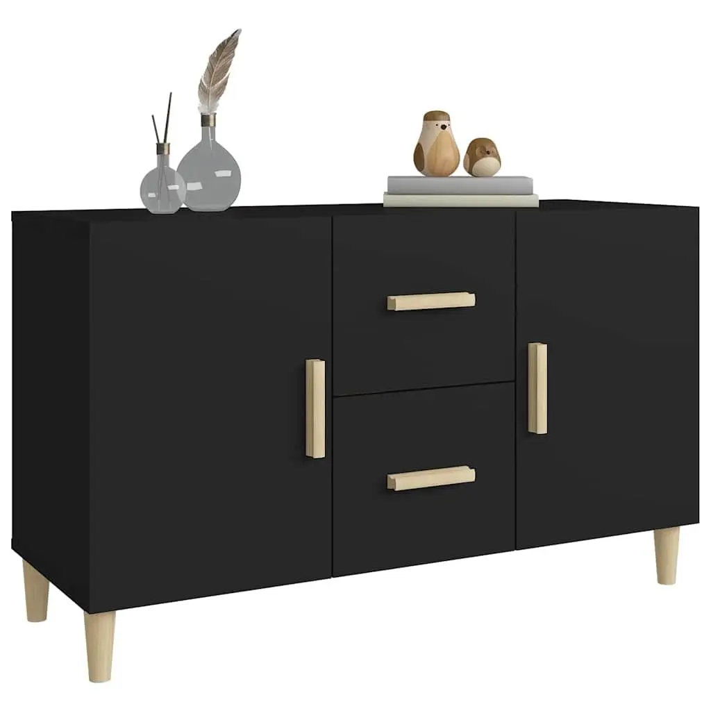 Sideboard Black Storage Cabinet 100x36x60 cm with Doors and Drawers