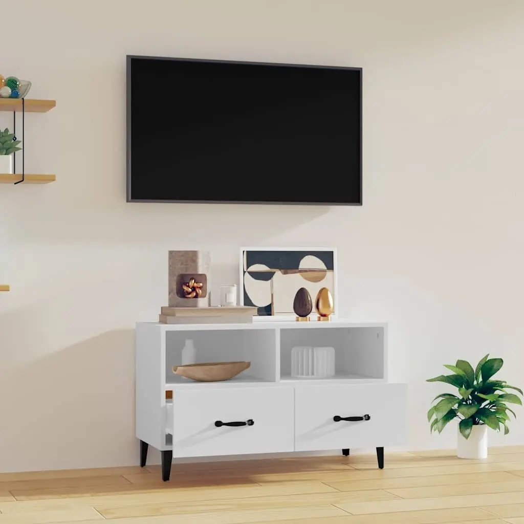 TV Cabinet Media Unit Storage Drawers Compartments 80 x 36 x 50 cm White