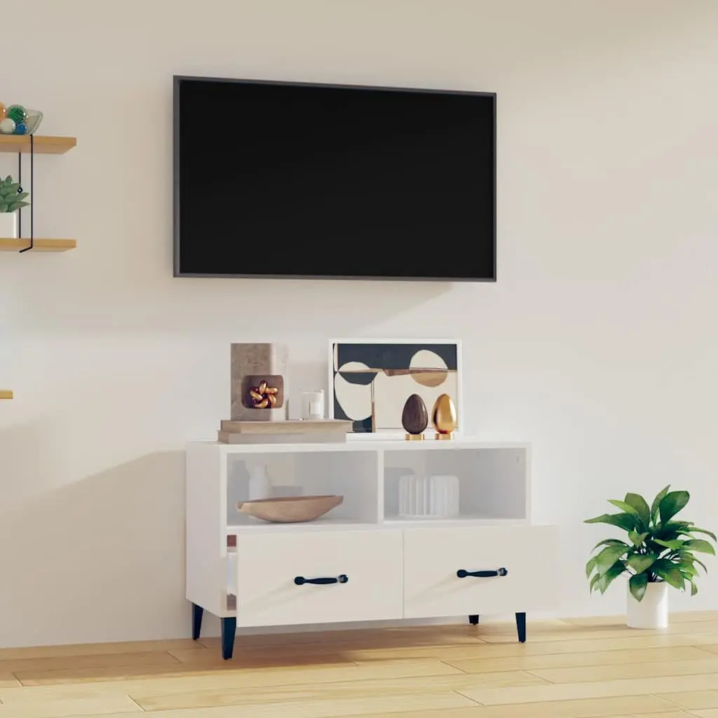 TV Cabinet High Gloss White Media Unit Storage Drawers 80 x 36 x 50 cm