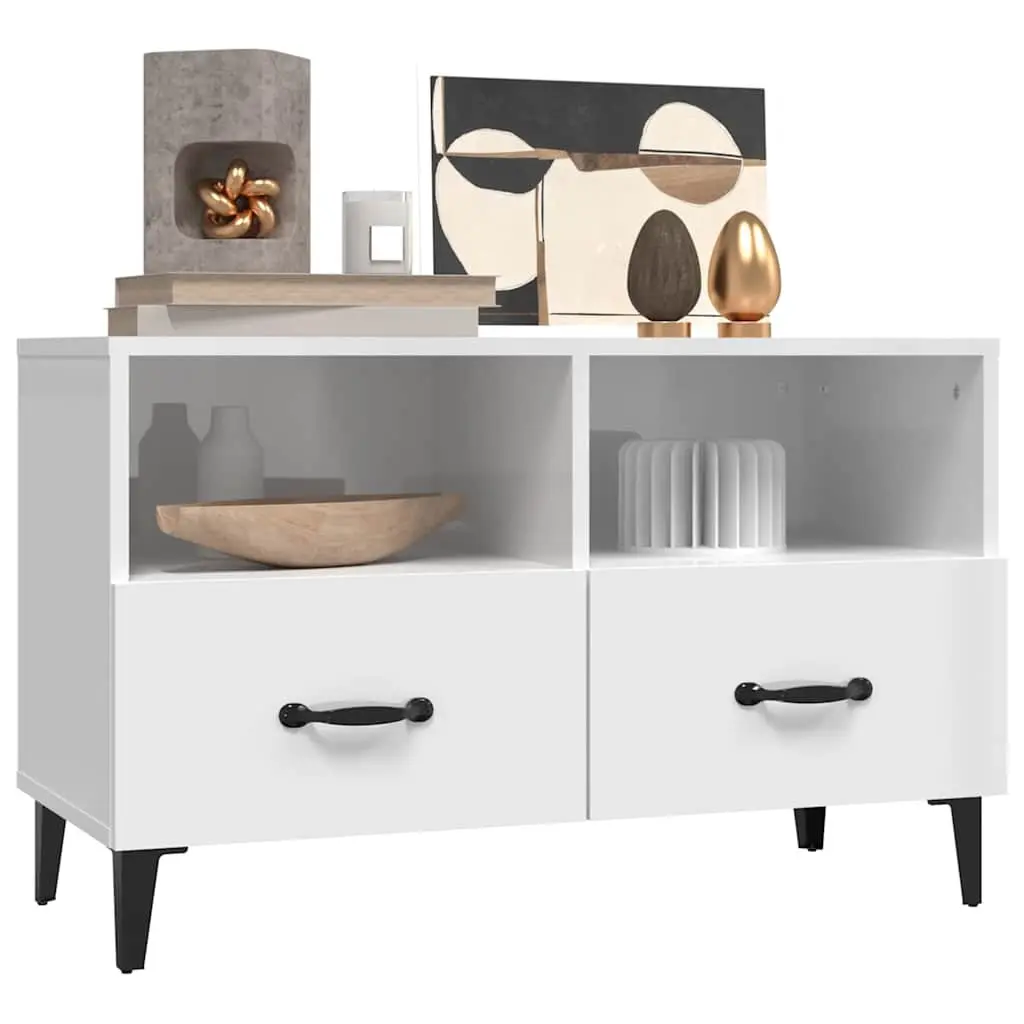 TV Cabinet High Gloss White Media Unit Storage Drawers 80 x 36 x 50 cm