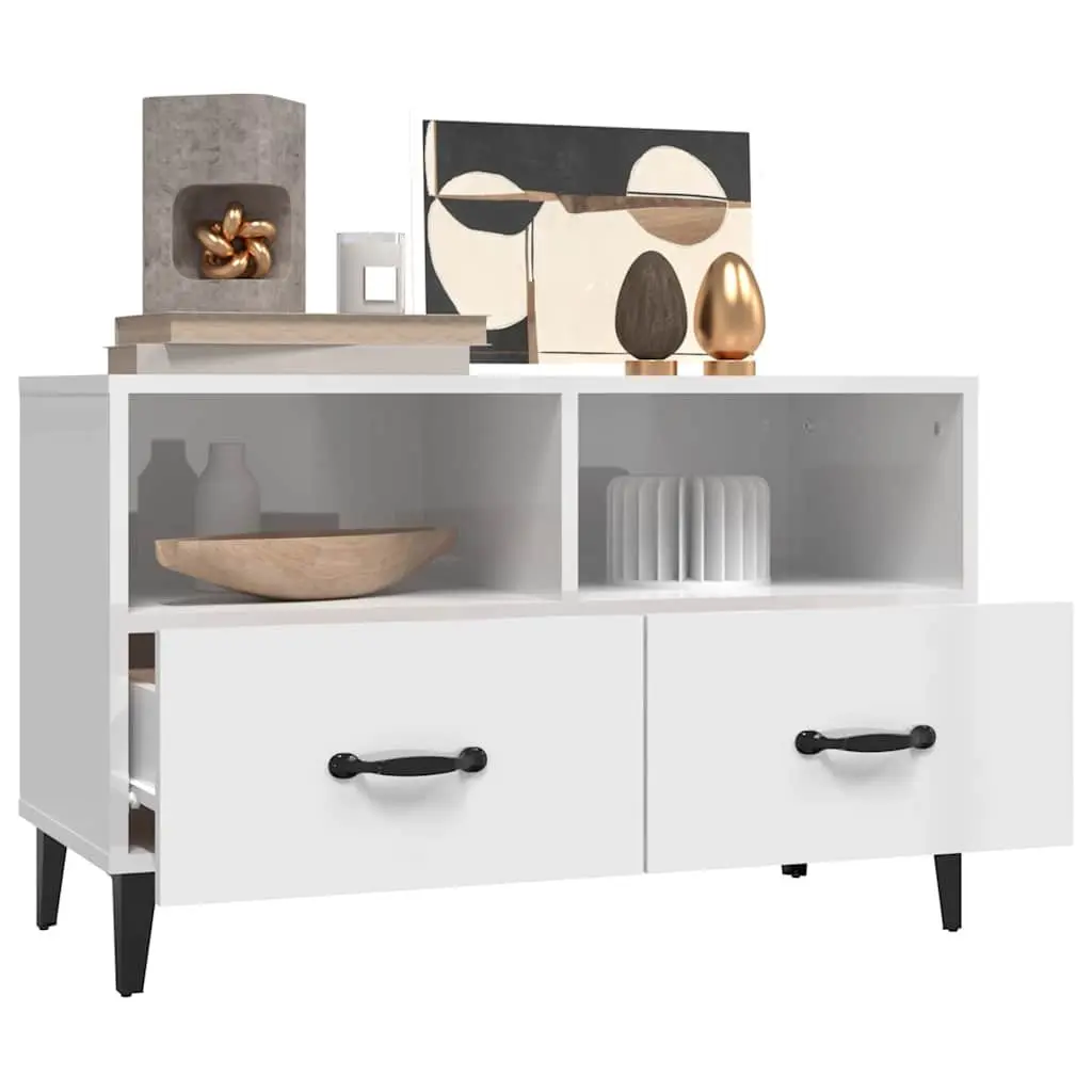 TV Cabinet High Gloss White Media Unit Storage Drawers 80 x 36 x 50 cm
