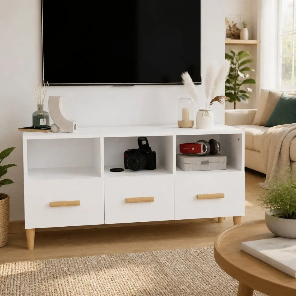 White TV Cabinet 102x36x50 cm with Ample Storage