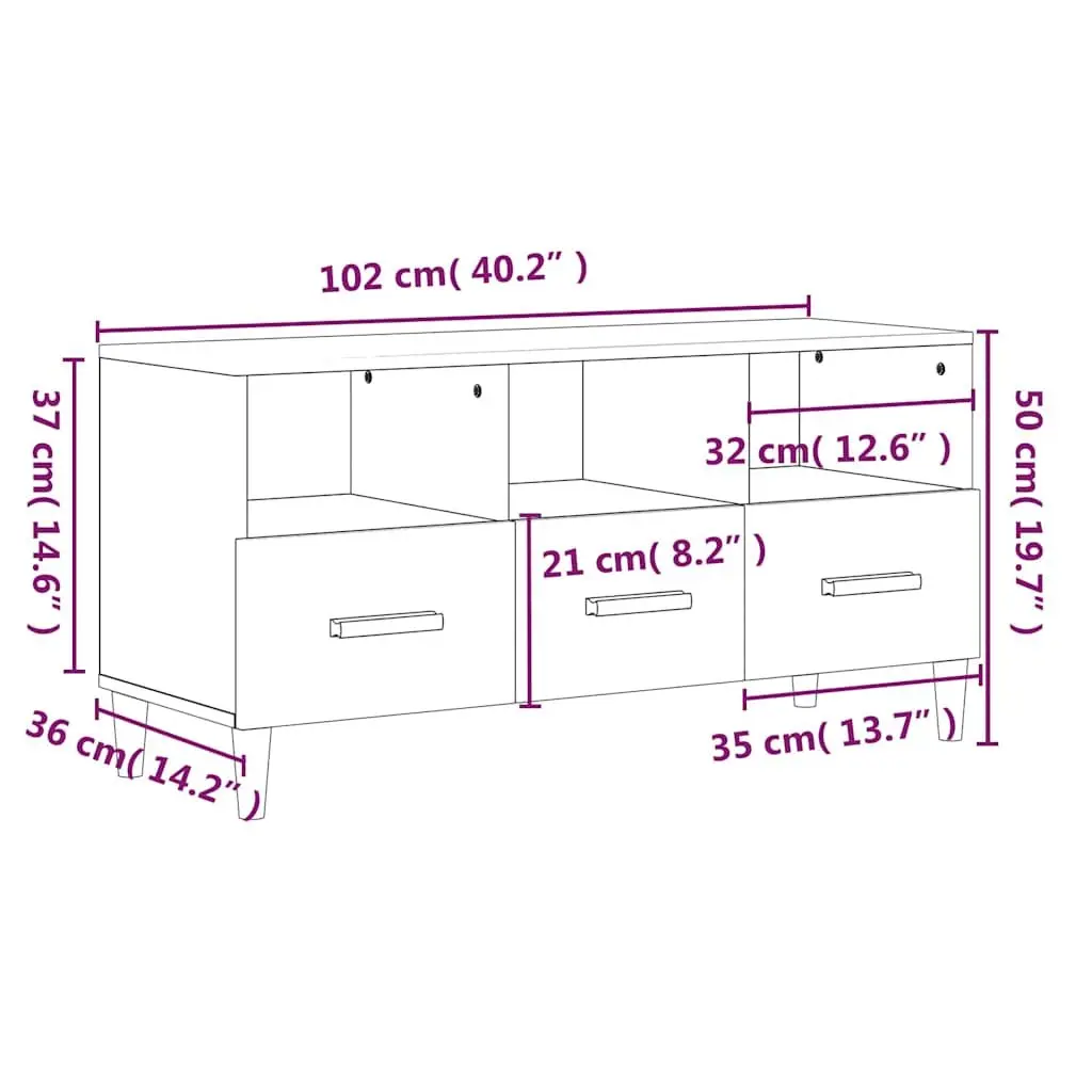 White TV Cabinet 102x36x50 cm with Ample Storage