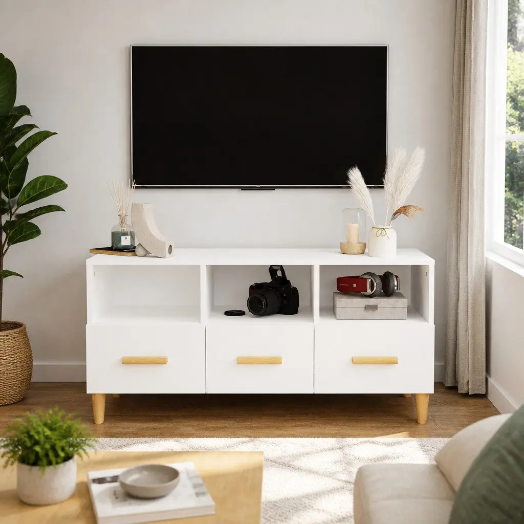 TV Cabinet Modern Media Unit High Gloss White Storage Drawers Compartments 102 x 36 x 50 cm