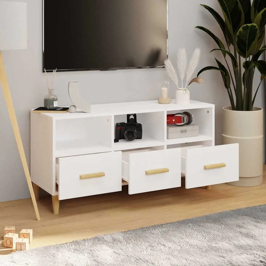 TV Cabinet Modern Media Unit High Gloss White Storage Drawers Compartments 102 x 36 x 50 cm