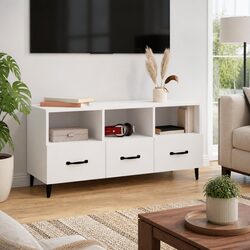 TV Cabinet White Modern Media Unit Storage Drawers Shelves Living Room Furniture