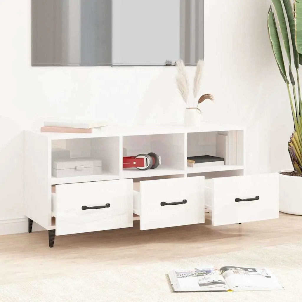 TV Cabinet High Gloss White Modern Media Unit Storage Drawers Shelves Engineered