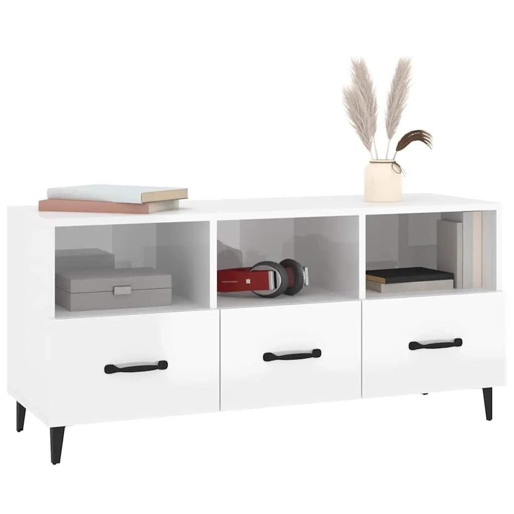 TV Cabinet High Gloss White Modern Media Unit Storage Drawers Shelves Engineered