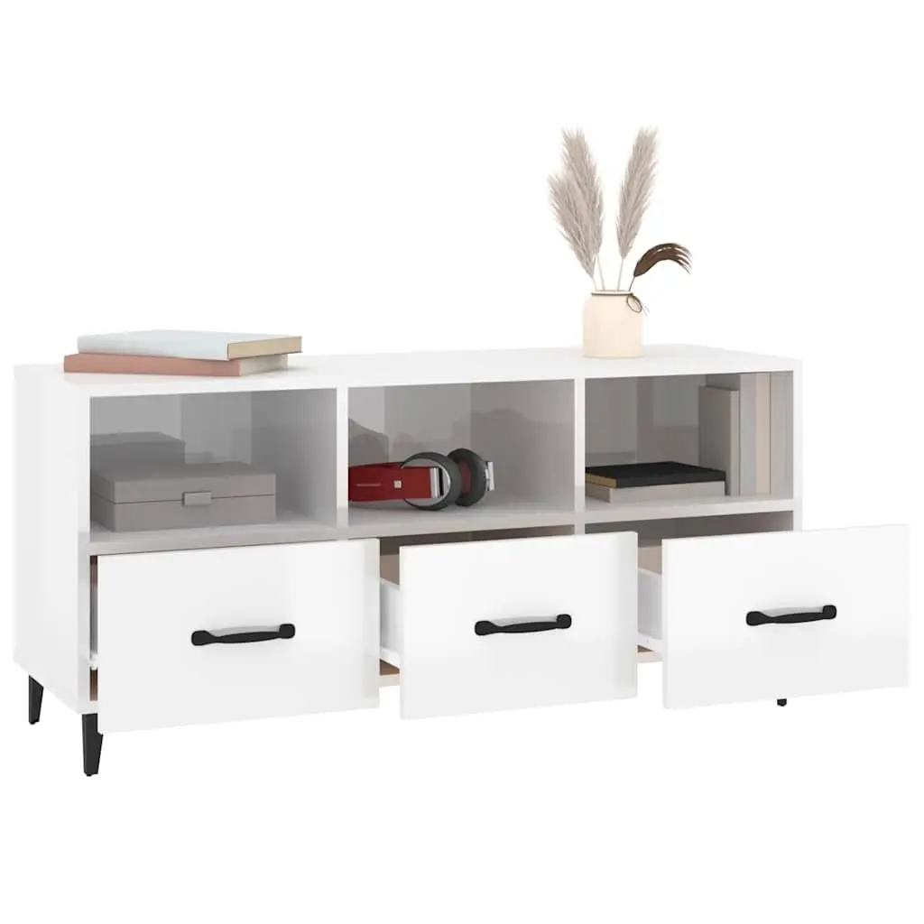 TV Cabinet High Gloss White Modern Media Unit Storage Drawers Shelves Engineered