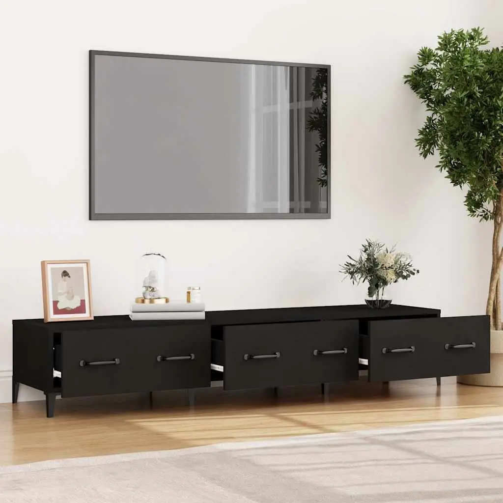 TV Cabinet Black Media Unit Engineered Wood Living Room Storage 150 x 34.5 x 30 cm