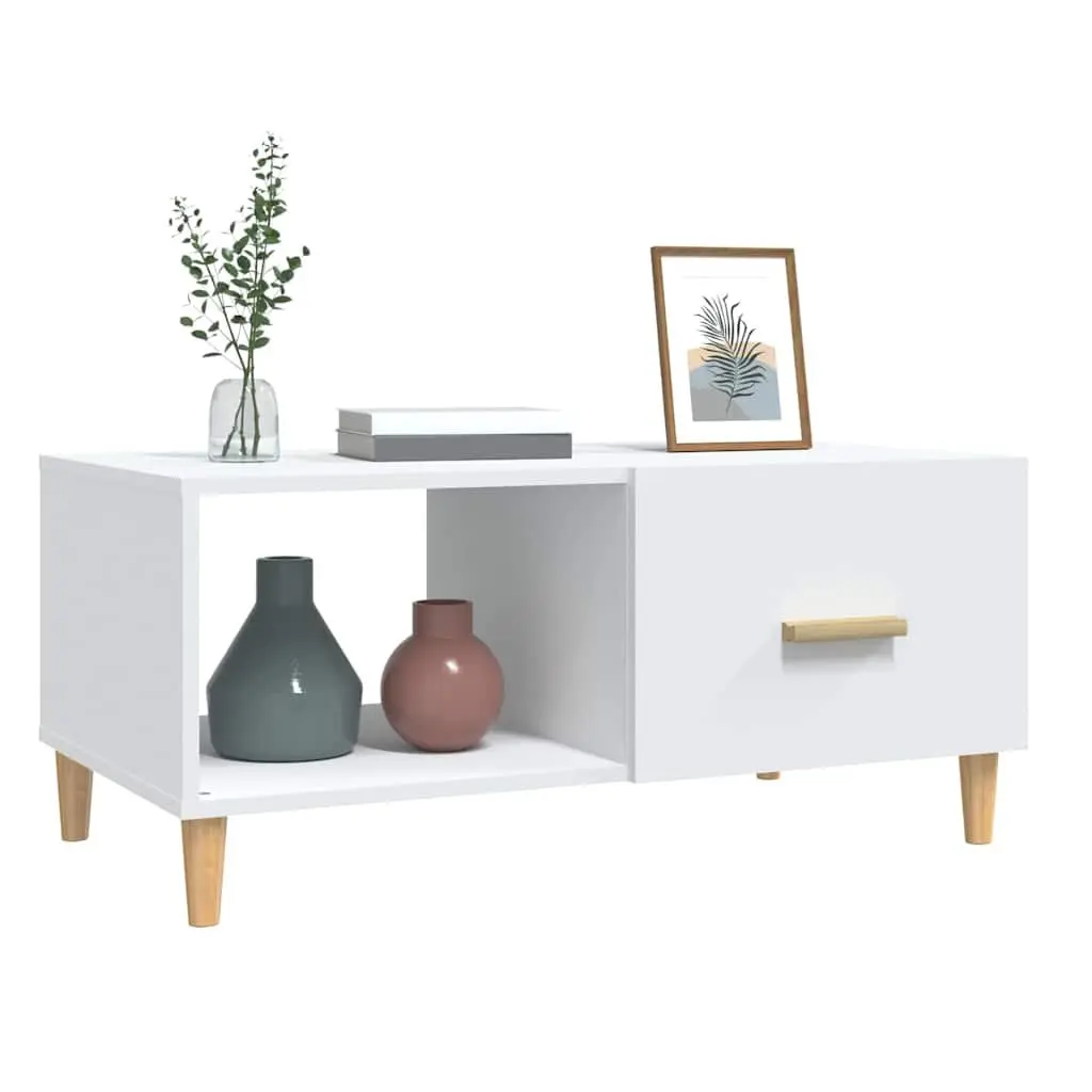 White Coffee Table 89.5x50x40cm Engineered Wood Living Room Side End Table