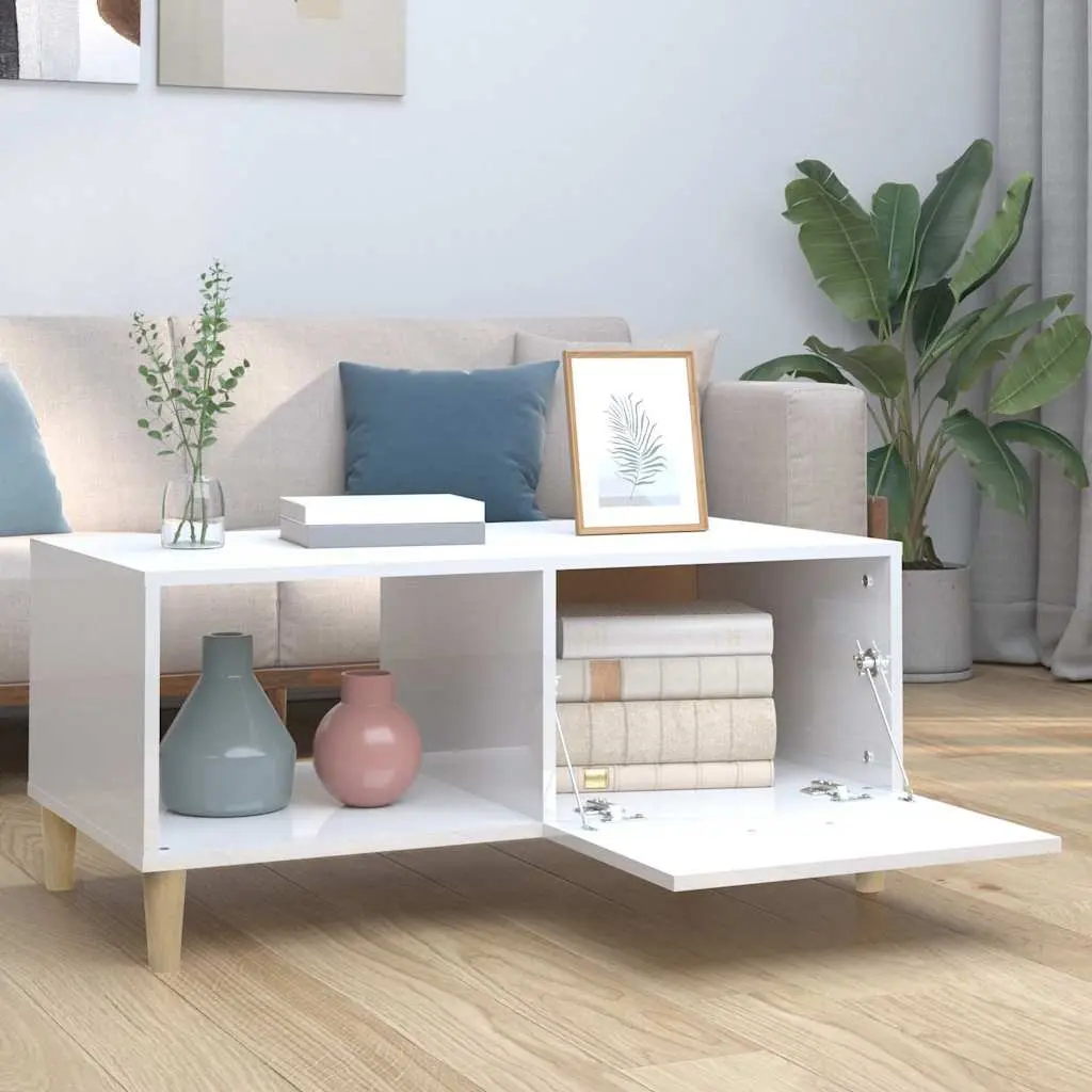 Coffee Table Modern Storage Compartments 89.5 x 50 x 40 cm White