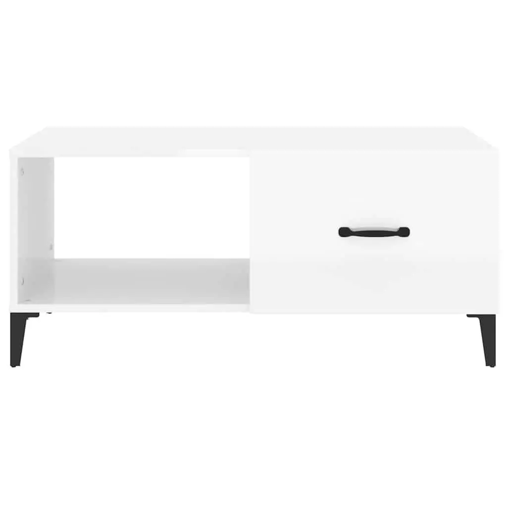 Coffee Table White High Gloss Storage Modern Living Room Accent Furniture
