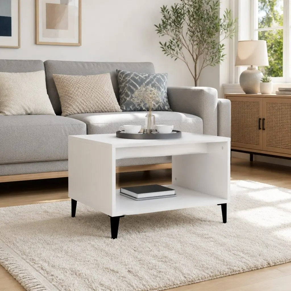 Coffee Table Open Storage Compartment Living Room 60L x 50W x 40H cm White