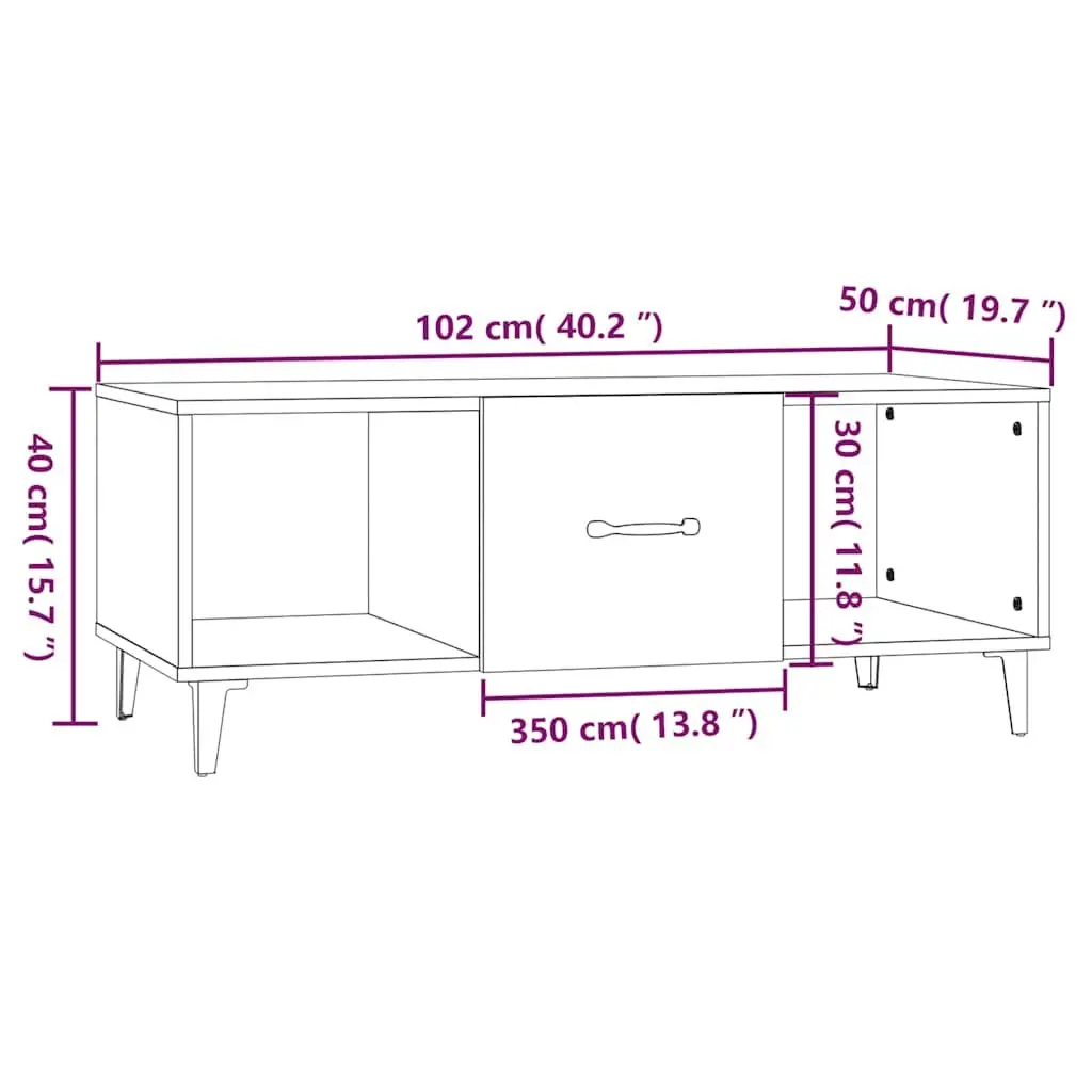 Coffee Table White 102x50x40 cm Storage Compartments Minimalist Design Accent