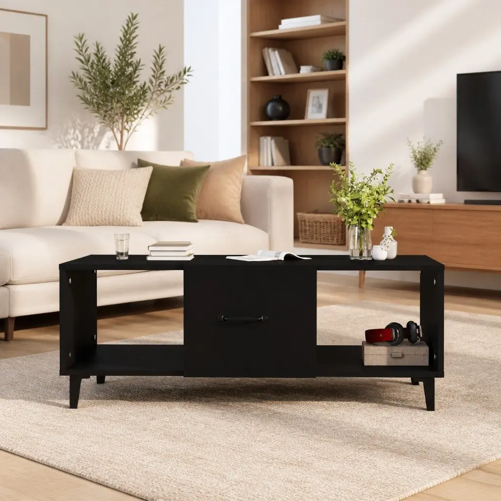 Coffee Table Storage Compartment 102x50x40 cm Black Engineered Wood