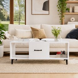Coffee Table High Gloss White Storage Compartments Modern Living Room Accent