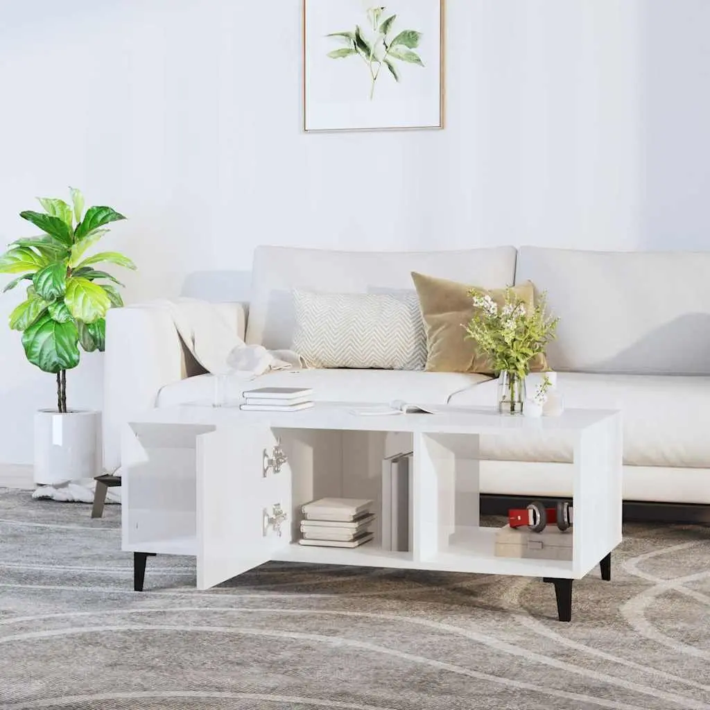 High Gloss White Coffee Table with Ample Storage Options