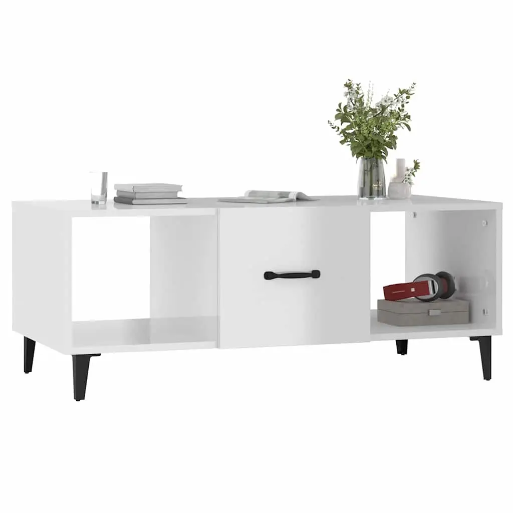 High Gloss White Coffee Table with Ample Storage Options