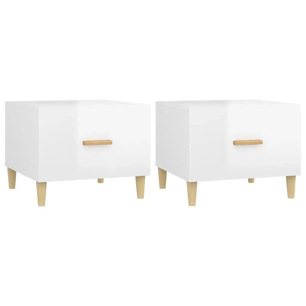 White High Gloss Coffee Tables Set of 2 Engineered Wood 50x50x40cm Minimalist Side Tables for Living Room