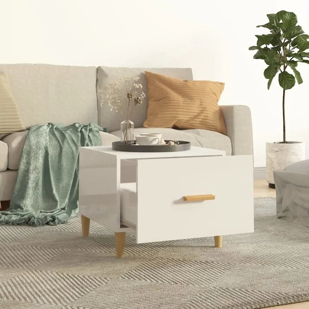 White High Gloss Coffee Tables Set of 2 Engineered Wood 50x50x40cm Minimalist Side Tables for Living Room