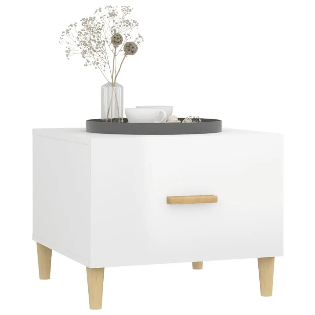White High Gloss Coffee Tables Set of 2 Engineered Wood 50x50x40cm Minimalist Side Tables for Living Room