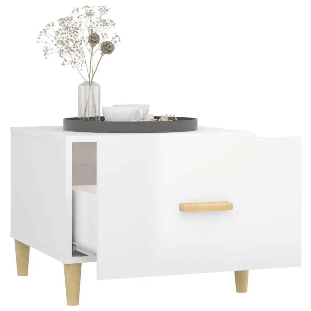 White High Gloss Coffee Tables Set of 2 Engineered Wood 50x50x40cm Minimalist Side Tables for Living Room