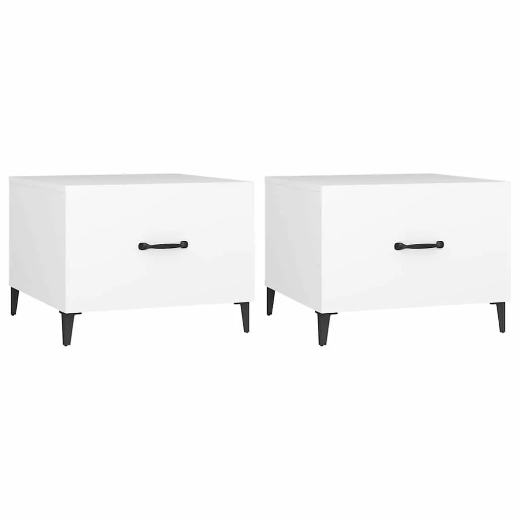 Coffee Table with Metal Legs 2 Pcs White 50x50x40 cm Side Accent Storage