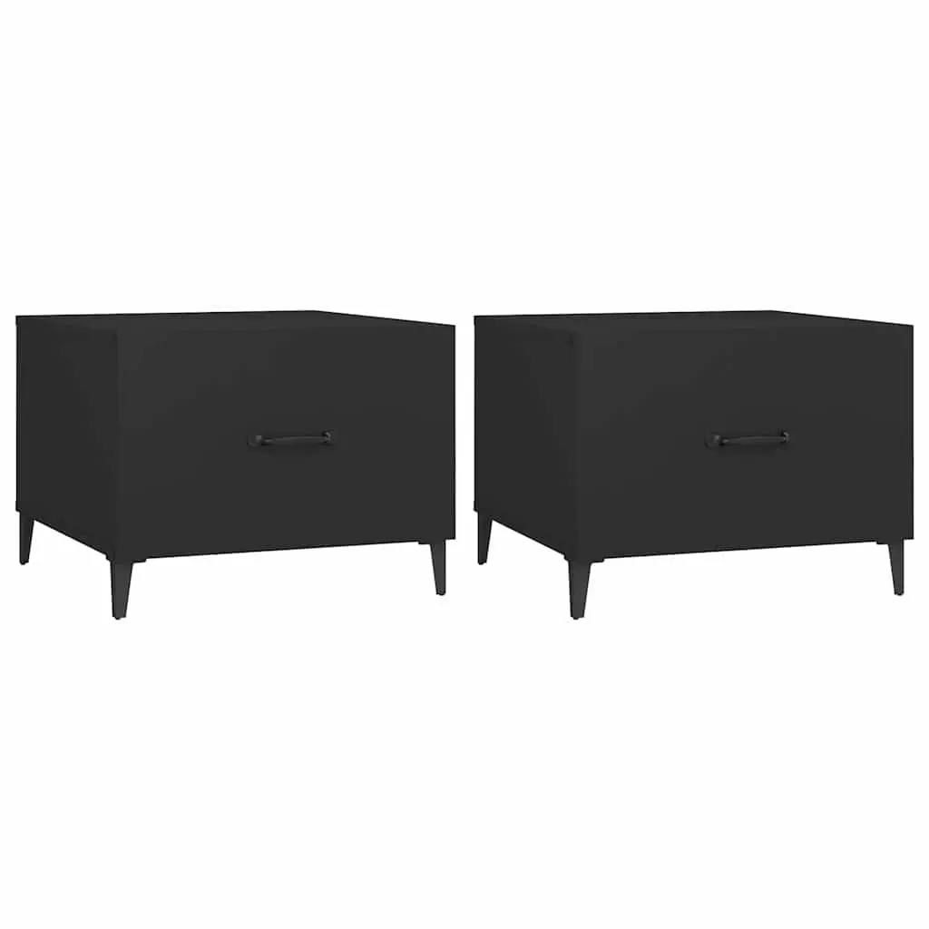 Coffee Table Set 2 pcs Storage Drawer 50x50x40 cm Black Industrial Metal Legs