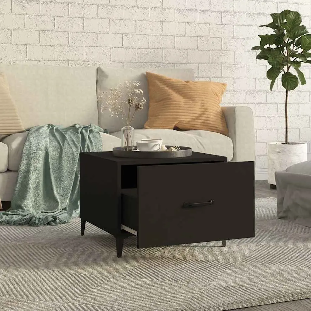Coffee Table Set 2 pcs Storage Drawer 50x50x40 cm Black Industrial Metal Legs
