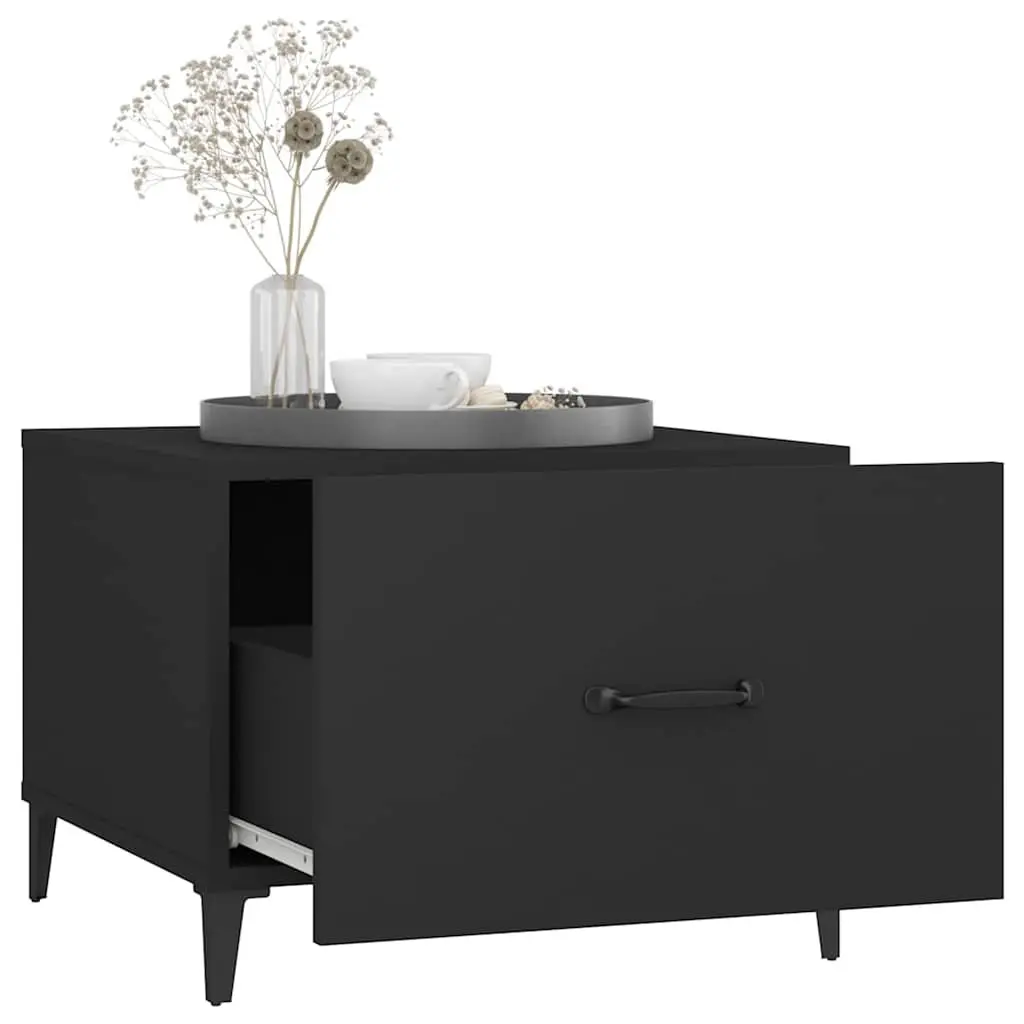 Coffee Table Set 2 pcs Storage Drawer 50x50x40 cm Black Industrial Metal Legs