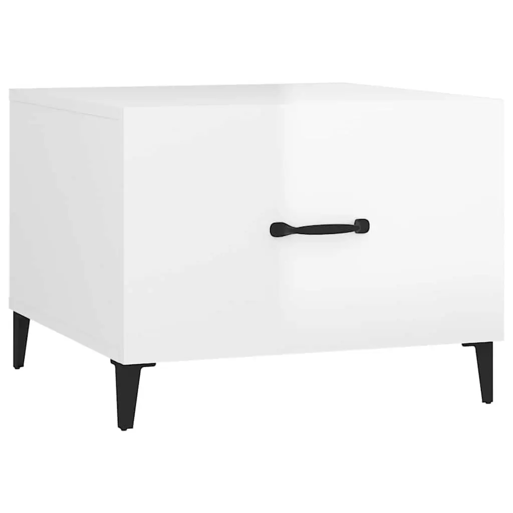 Coffee Tables with Metal Legs 2 pcs High Gloss White Side Table Drawers