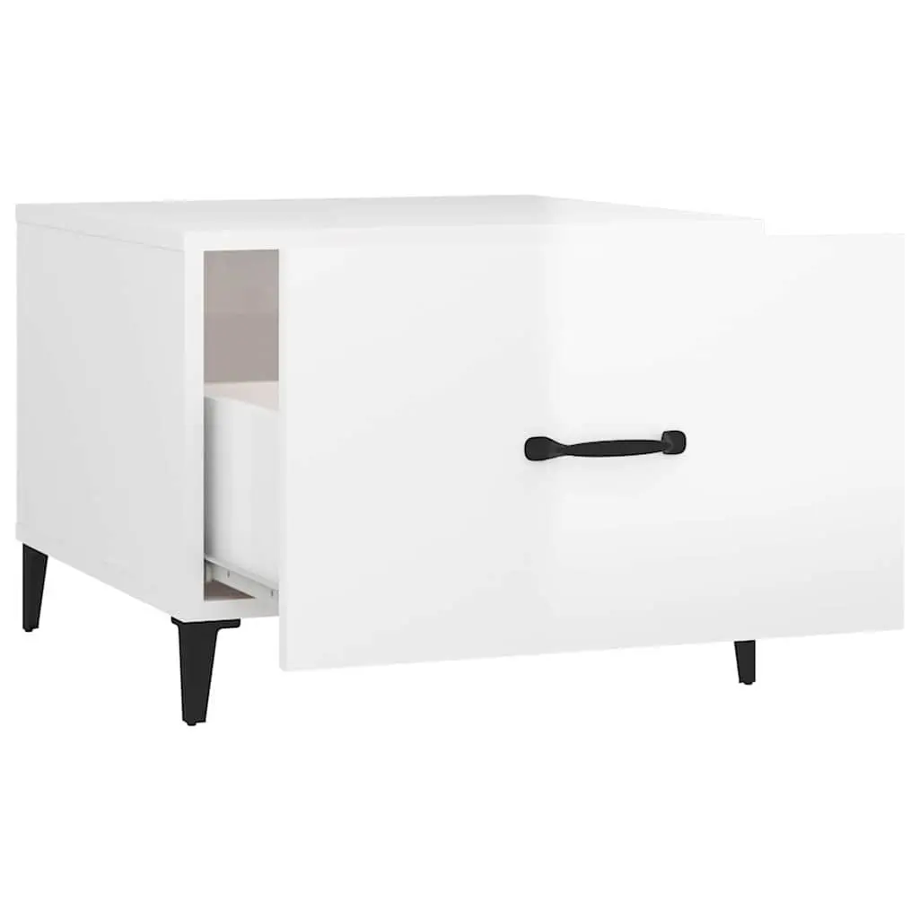 Coffee Tables with Metal Legs 2 pcs High Gloss White Side Table Drawers