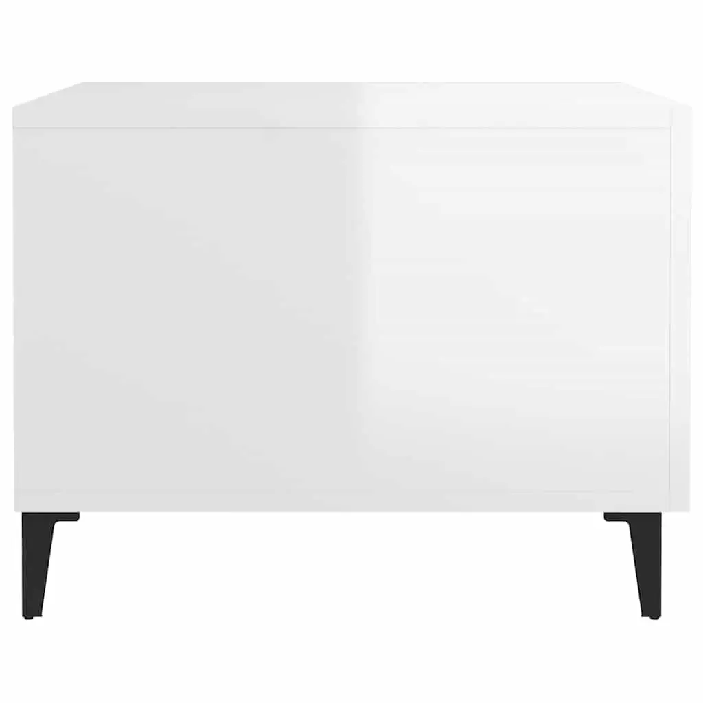 Coffee Tables with Metal Legs 2 pcs High Gloss White Side Table Drawers