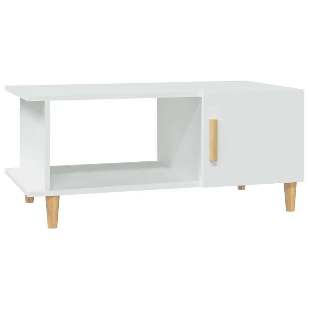 Coffee Table White Storage Compartment Shelf Engineered Wood Living Room