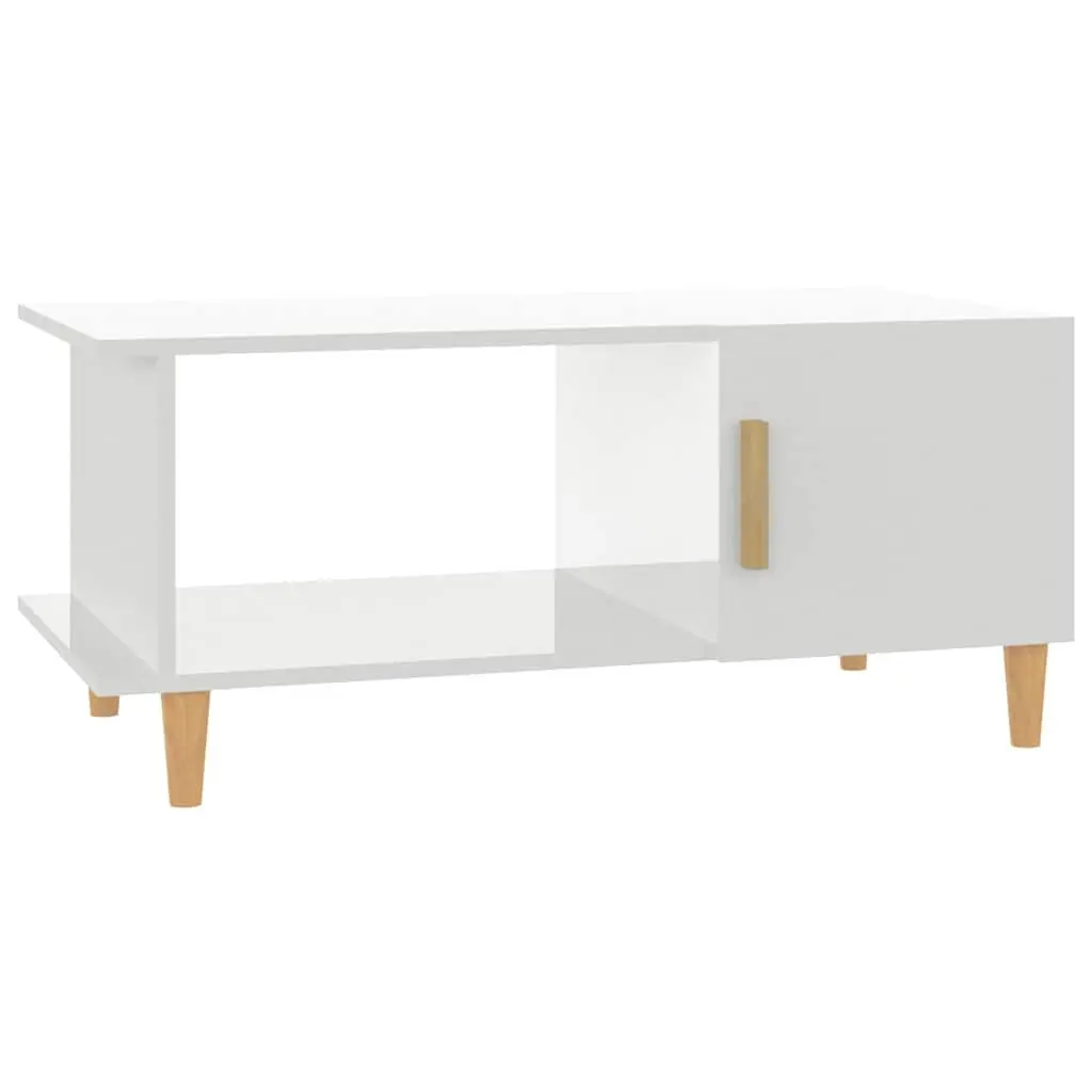 Coffee Table High Gloss White 90x50x40 cm Storage Compartment Shelf Accent