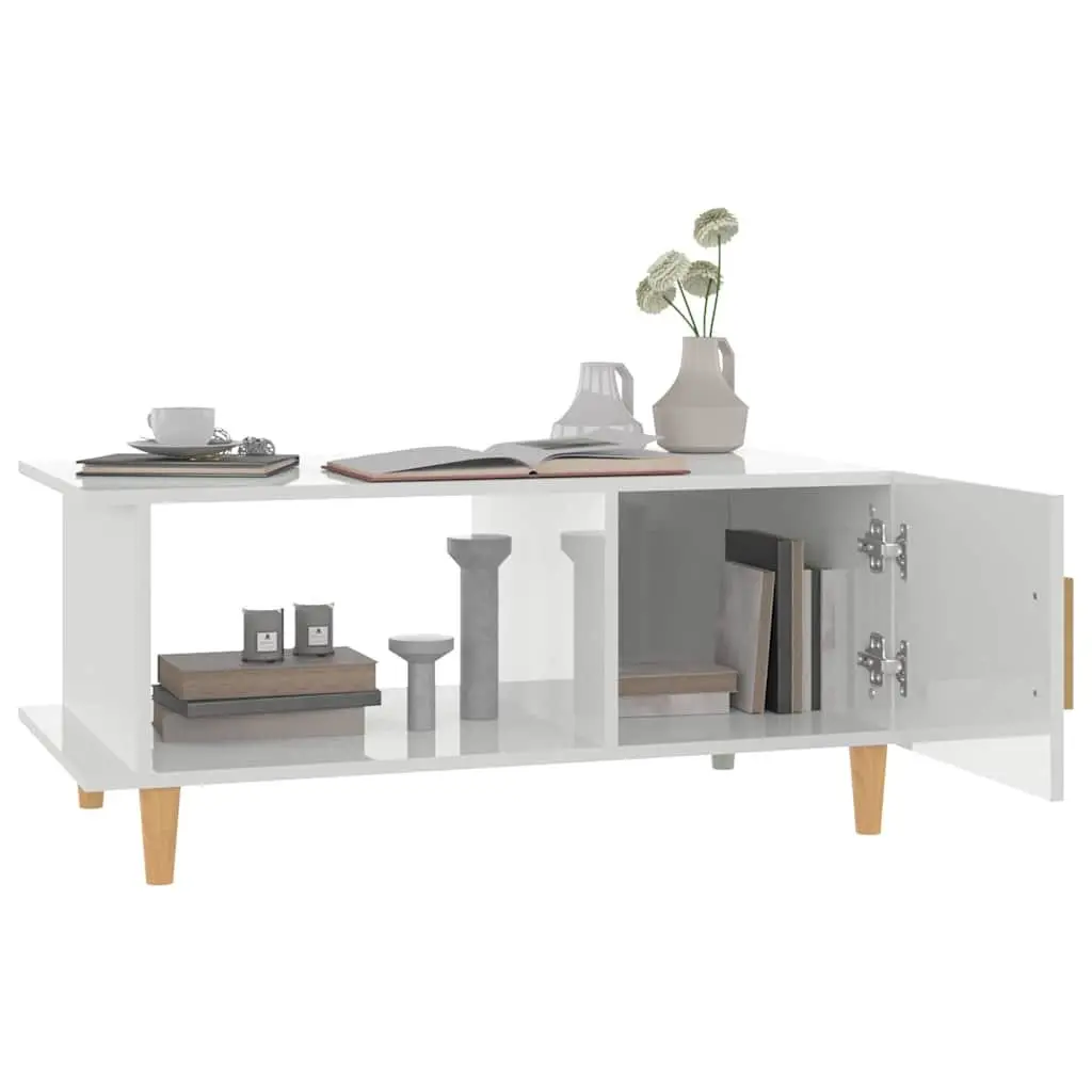 Coffee Table High Gloss White 90x50x40 cm Storage Compartment Shelf Accent