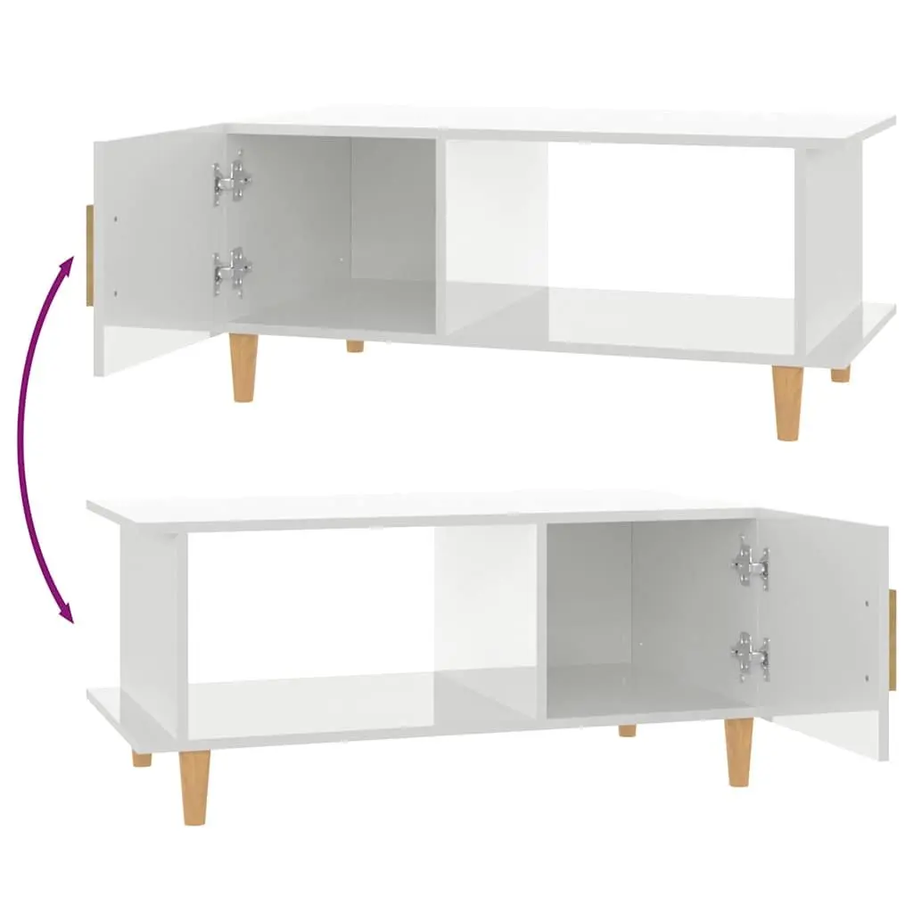 Coffee Table High Gloss White 90x50x40 cm Storage Compartment Shelf Accent