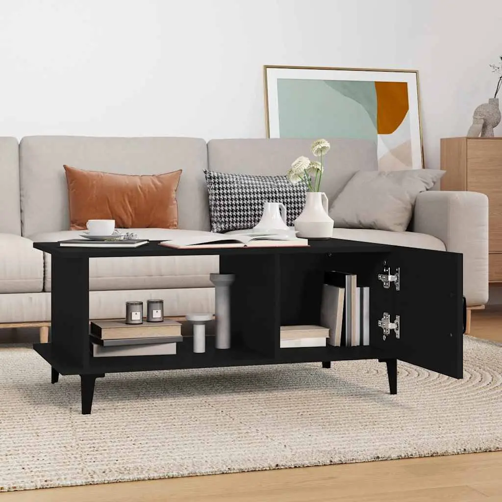 Coffee Table Black 90x50x40 cm Engineered Wood Storage Compartment Shelf