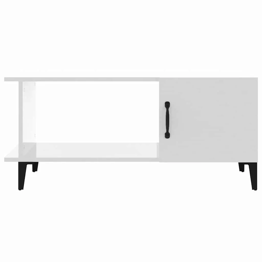 Coffee Table High Gloss White with Storage Compartment Shelf Metal Legs