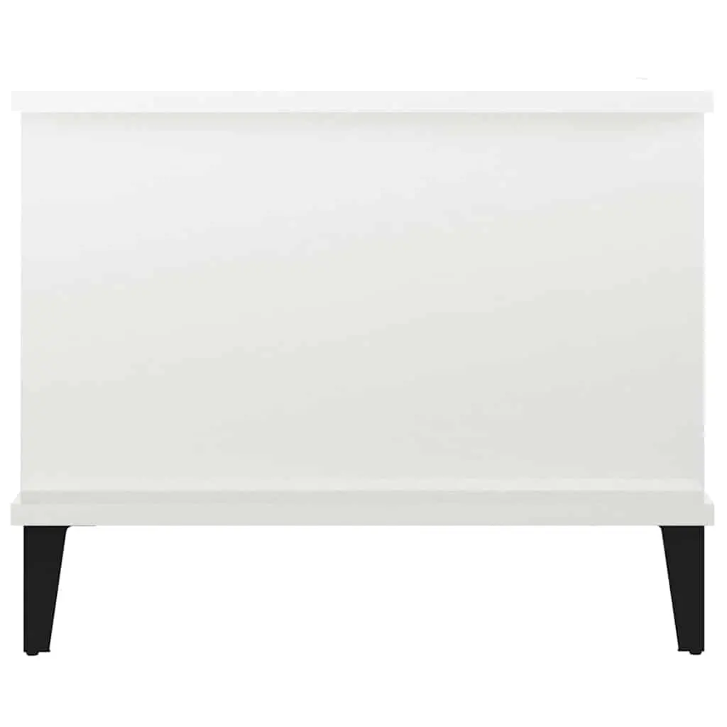 Coffee Table High Gloss White with Storage Compartment Shelf Metal Legs