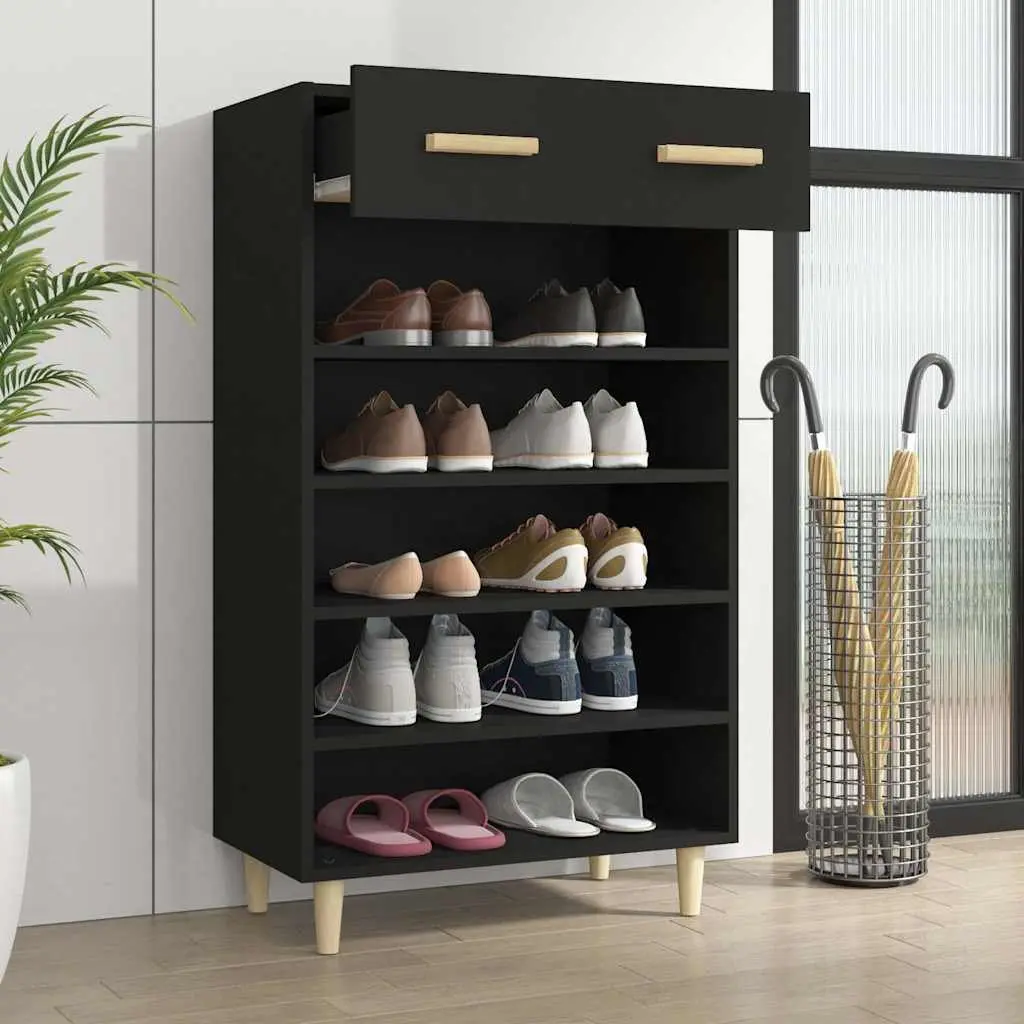 Shoe Cabinet Storage Organiser 60x35x105cm Black 5 Compartments Drawer